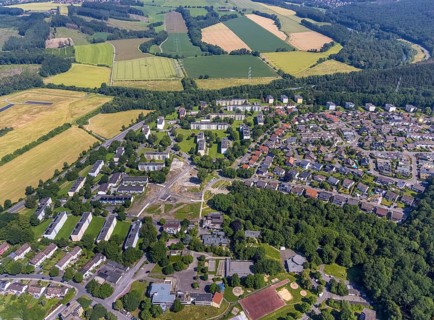Aerial view, building site in housing estate Am Moosfelder Ring, Eschenstraße, Neheim, Arnsberg,