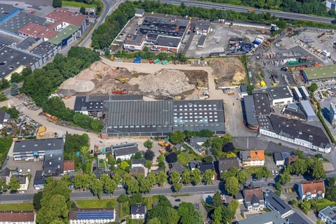 Aerial view, construction site at Graf-Gottfried-Straße, Neheim, Arnsberg, Sauerland, North