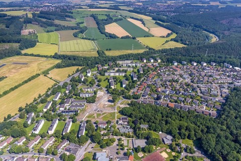 Aerial view, building site in housing estate Am Moosfelder Ring, Eschenstraße, Neheim, Arnsberg,
