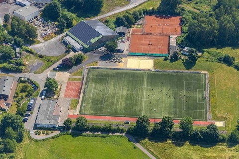 Aerial view, Sportpark An der HIAG, Bruchhausen, Arnsberg, Sauerland, North Rhine-Westphalia,