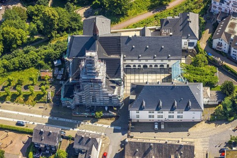 Aerial view, Wedinghausen Monastery, construction site and renovation of the provost church St.
