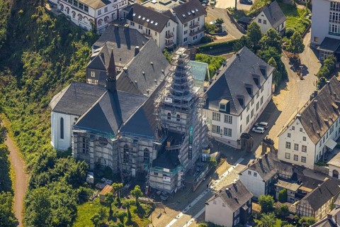 Aerial view, Wedinghausen Monastery, construction site and renovation of the provost church St.
