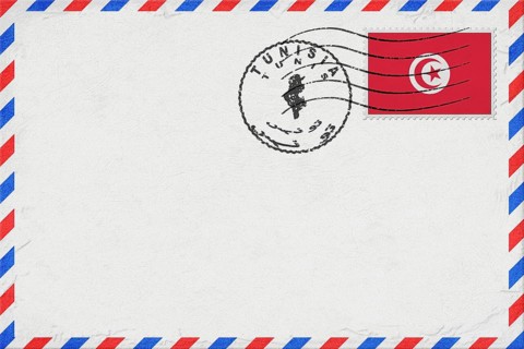 Tunisia Tunis Vintage Air Mail Envelope with Flag and Postmark