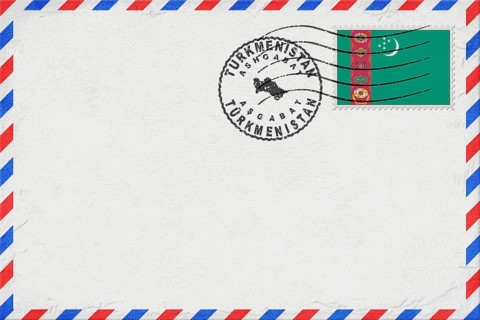 Turkmenistan Ashgabat Vintage Air Mail Envelope with Flag and Postmark