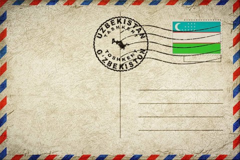 Uzbekistan Tashkent Vintage Air Mail Envelope with Flag and Postmark