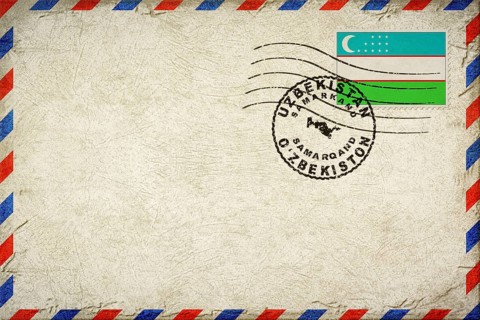 Uzbekistan Samarkand Vintage Air Mail Envelope with Flag and Postmark
