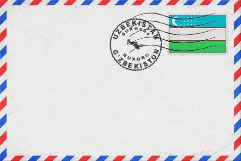 Uzbekistan Bukhara Vintage Air Mail Envelope with Flag and Postmark