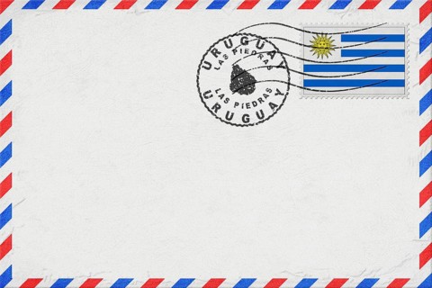 Uruguay Las Piedras Vintage Air Mail Envelope with Flag and Postmark