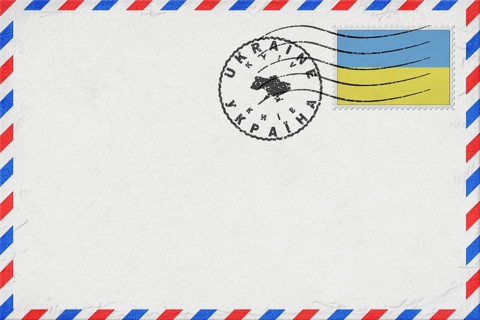 Ukraine Kyiv Vintage Air Mail Envelope with Flag and Postmark