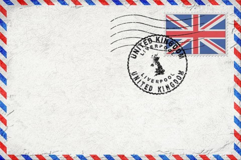 United Kingdom Liverpool Vintage Air Mail Envelope with Flag and Postmark