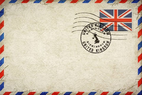 United Kingdom Birmingham Vintage Air Mail Envelope with Flag and Postmark