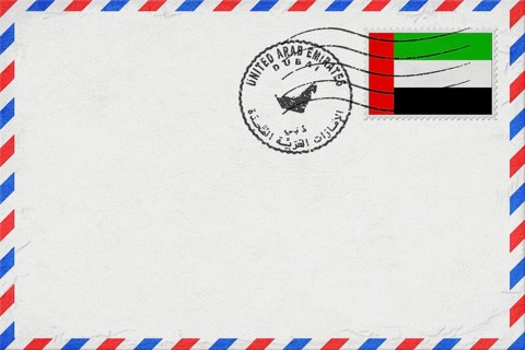 United Arab Emirates Dubai Vintage Air Mail Envelope with Flag and Postmark