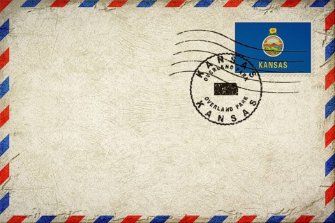 Kansas Overland Park Vintage Air Mail Envelope with Flag and Postmark