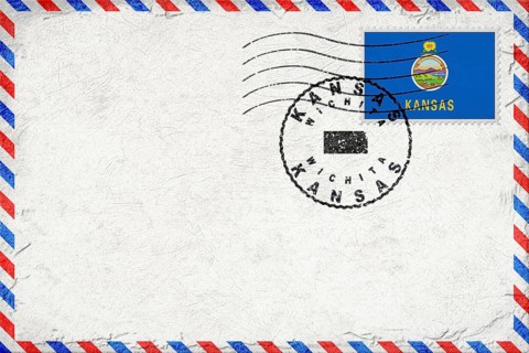 Kansas Wichita Vintage Air Mail Envelope with Flag and Postmark