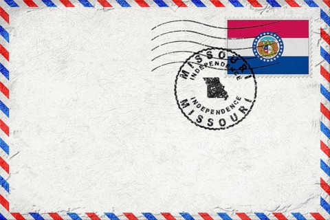 Missouri Independence Vintage Air Mail Envelope with Flag and Postmark