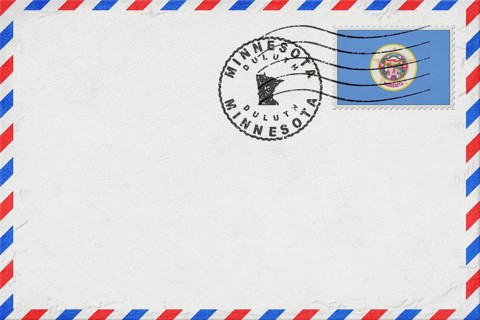 Minnesota Duluth Vintage Air Mail Envelope with Flag and Postmark