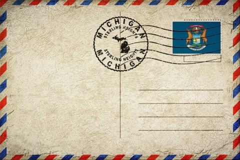 Michigan Sterling Heights Vintage Air Mail Envelope with Flag and Postmark