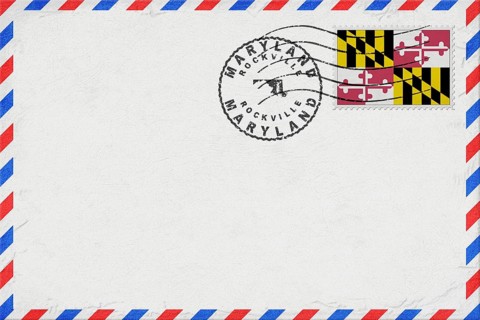 Maryland Rockville Vintage Air Mail Envelope with Flag and Postmark