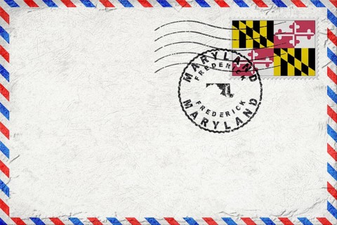 Maryland Frederick Vintage Air Mail Envelope with Flag and Postmark