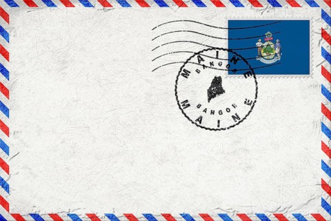 Maine Bangor Vintage Air Mail Envelope with Flag and Postmark