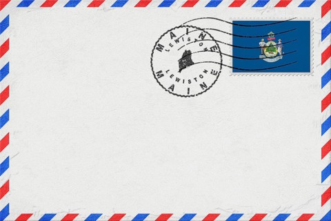 Maine Lewiston Vintage Air Mail Envelope with Flag and Postmark