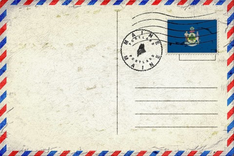 Maine Portland Vintage Air Mail Envelope with Flag and Postmark