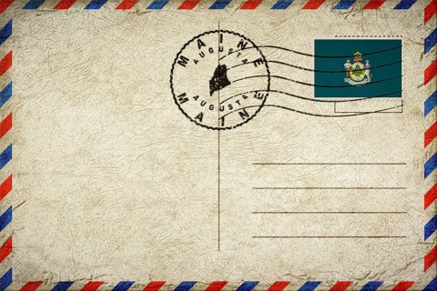 Maine Augusta Vintage Air Mail Envelope with Flag and Postmark