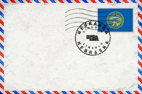 Nebraska Lincoln Vintage Air Mail Envelope with Flag and Postmark