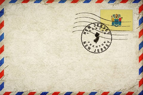 New Jersey Trenton Vintage Air Mail Envelope with Flag and Postmark
