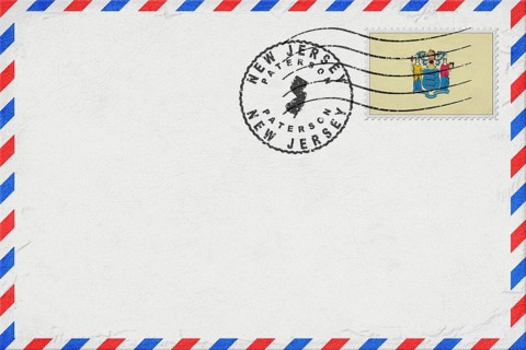New Jersey Paterson Vintage Air Mail Envelope with Flag and Postmark