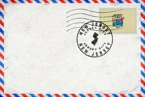 New Jersey Jersey City Vintage Air Mail Envelope with Flag and Postmark