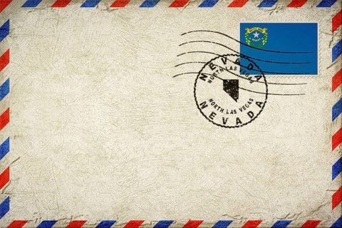 Nevada North Las Vegas Vintage Air Mail Envelope with Flag and Postmark