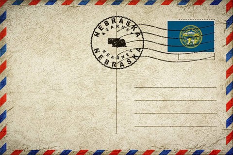 Nebraska Kearney Vintage Air Mail Envelope with Flag and Postmark