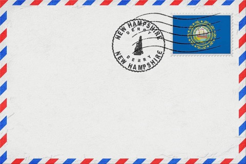 New Hampshire Derry Vintage Air Mail Envelope with Flag and Postmark
