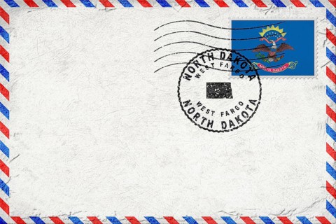 North Dakota West Fargo Vintage Air Mail Envelope with Flag and Postmark