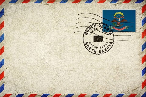 North Dakota Grand Forks Vintage Air Mail Envelope with Flag and Postmark