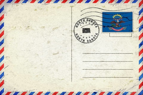 North Dakota Fargo Vintage Air Mail Envelope with Flag and Postmark