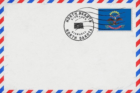 North Dakota Bismarck Vintage Air Mail Envelope with Flag and Postmark