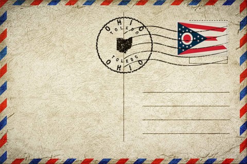 Ohio Toledo Vintage Air Mail Envelope with Flag and Postmark