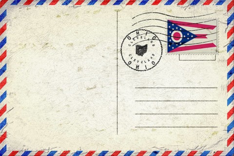 Ohio Cleveland Vintage Air Mail Envelope with Flag and Postmark