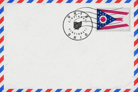 Ohio Cincinnati Vintage Air Mail Envelope with Flag and Postmark