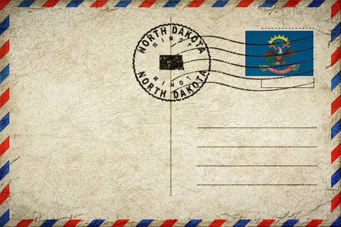 North Dakota Minot Vintage Air Mail Envelope with Flag and Postmark