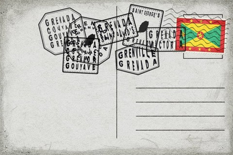 Grenada Vintage Postcard with Flag Stamp and City Postmarks