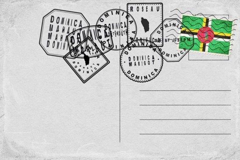 Dominica Vintage Postcard with Flag Stamp and City Postmarks