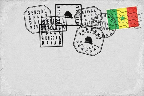 Senegal Vintage Postcard with Flag Stamp and City Postmarks