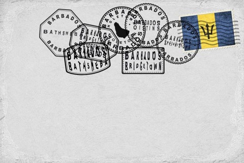 Barbados Vintage Postcard with Flag Stamp and City Postmarks