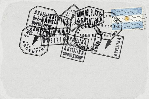 Argentina Vintage Postcard with Flag Stamp and City Postmarks
