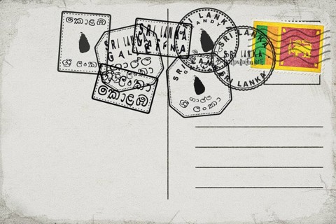 Sri Lanka Vintage Postcard with Flag Stamp and City Postmarks