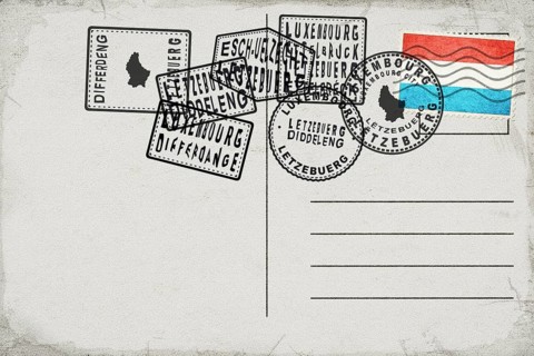 Luxembourg Vintage Postcard with Flag Stamp and City Postmarks