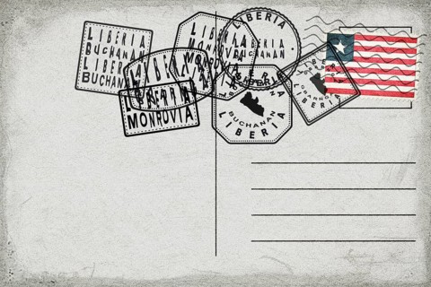 Liberia Vintage Postcard with Flag Stamp and City Postmarks